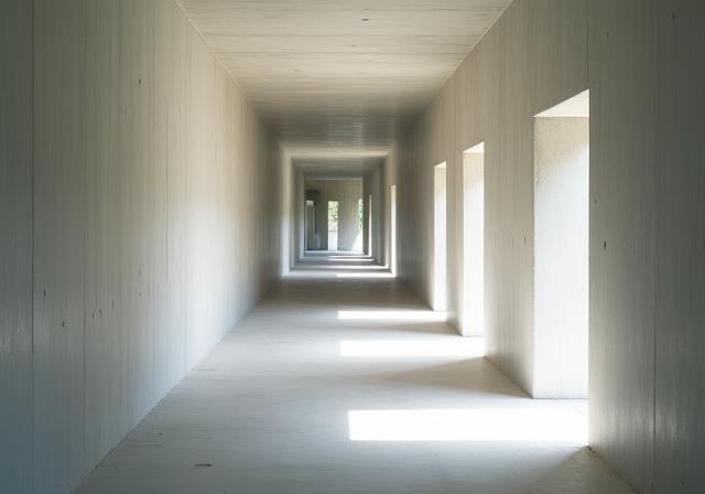 Interior corridor of the Chichu Art Museum in Naoshima, lit by natural light.